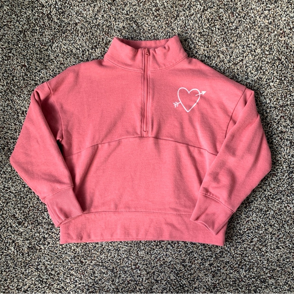Girls 2-Piece Heart Print Quarter Zip & Sweatpants Set Pink ,Sz 8-top sz 7-pants